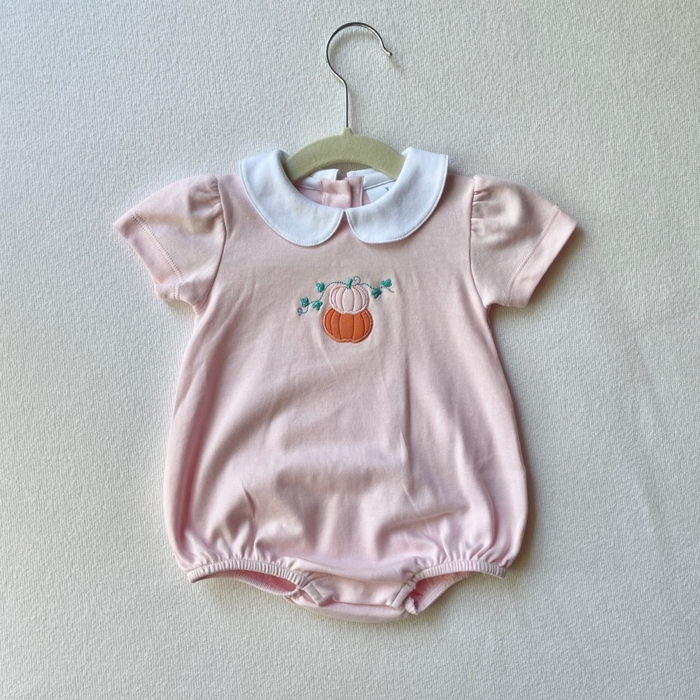 NWOT Little English Pink Bubble with Pumpkin Embroidery